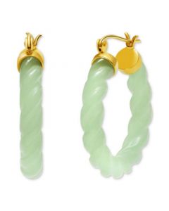 Dyed Green Jade Twist Hoop Earrings in 14k Gold-Plated Sterling Silver