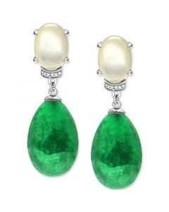 Dyed Green Jade, Mother-of-Pearl, & White Zircon (1/20 ct. t.w.) Drop Earrings in Sterling Silver