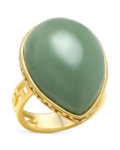 Dyed Green Jade Cabochon Statement Ring in 14k Gold-Plated Sterling Silver