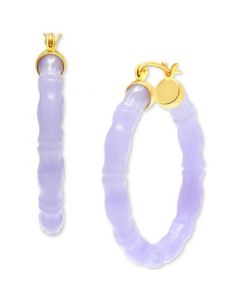 Dyed Lavender Jade Bamboo Hoop Earrings in 14k Gold-Plated Sterling Silver