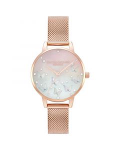 Women's Sparkle Butterfly Rose Gold-Tone Mesh Bracelet Watch 30mm