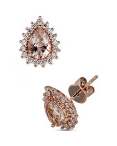 Morganite (1-1/5 ct. t.w.) & Diamond (1/3 ct. t.w.) Teardrop Halo Stud Earrings in 10k Rose Gold