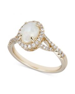 Opal (3/4 ct. t.w.) & Diamond (1/3 ct. t.w.) Halo Ring in 14k Gold