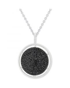 Black Spinel Circle Cluster 18" Pendant Necklace in Sterling Silver