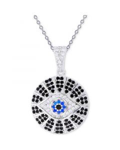 Cubic Zirconia Evil Eye 18" Pendant Necklace in Sterling Silver