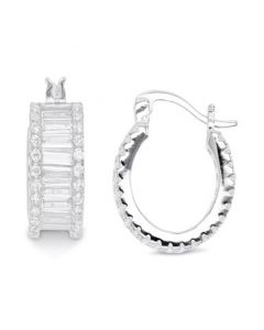 Cubic Zirconia Baguette Hoop Earrings in Sterling Silver or 14k Gold-Plated Sterling Silver