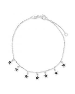 Black Spinel Star Dangle Chain Bracelet (1/10 ct. t.w.) in Sterling Silver