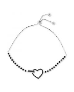 Black Spinel Open Heart Bolo Bracelet (1-3/8 ct. t.w.) in Sterling Silver