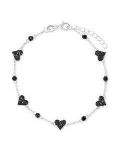 Black Spinel Heart Chain Bracelet (1 ct. t.w.) in Sterling Silver