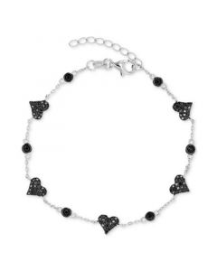 Black Spinel Heart Chain Bracelet (1-1/4 ct. t.w.) in Sterling Silver