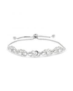 Cubic Zirconia Infinity Heart Bolo Bracelet in Sterling Silver