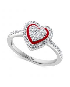 EFFY® Diamond & Enamel Heart Halo Ring (1/3 ct. t.w.) in 14k White Gold