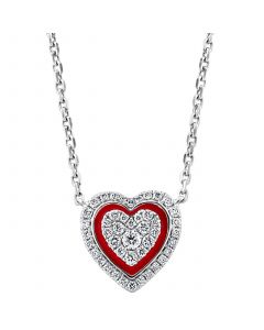 EFFY® Diamond & Enamel Heart Halo 18" Pendant Necklace (1/4 ct. t.w.) in 14k White Gold