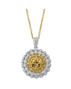 EFFY® Multicolor Diamond (5/8 ct. t.w.) & White Diamond (7/8 ct. t.w.) Halo Cluster 18" Pendant Necklace in 14k Two-Tone Gold