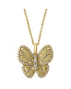 EFFY® Yellow Diamond (1/3 ct. t.w.) & White Diamond (1/3 ct. t.w.) Butterfly 18" Pendant Necklace in 14k Gold