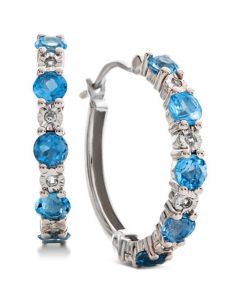 Blue Topaz (9/10 ct. t.w.) & Diamond Accent Hoop Earrings in 14k White Gold