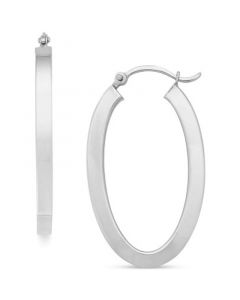 Polished Square Tube Oval Medium Hoop Earrings in 14k Yellow Gold and 14k White Gold