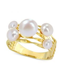 Cultured Freshwater Pearl (4- 7-1/2mm) Cluster Openwork Ring in Yellow Rhodium-Plated Sterling Silver