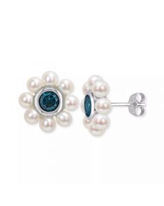 Rhodolite Garnet (1-1/8 ct. t.w.) & Cultured Freshwater Pearl (3-1/2 - 4mm) Flower Stud Earrings in 10k Gold (Also in Blue Topaz)