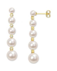 Cultured Freshwater Pearl (4 - 8-1/2mm) & White Topaz (1/4 ct. t.w.) Graduated Drop Earrings in Yellow Rhodium-Plated Sterling Silver