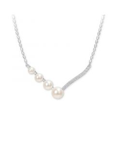 Cultured Freshwater Pearl (4 - 7-1/2mm) & Lab-Created White Sapphire (1/3 ct. t.w.) 18" Statement Necklace in Sterling Silver