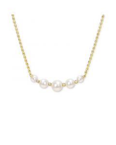 Cultured Freshwater Pearl (4-1/2 - 8mm) & White Topaz (1/20 ct. t.w.) Graduated Curved Bar 18" Pendant Necklace in 18k Gold-Plated Sterling Silver