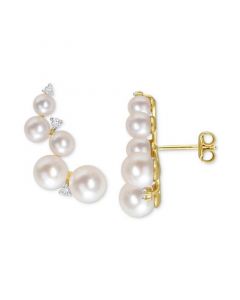 Cultured Freshwater Pearl (4-7mm) & White Topaz (1/4 ct. t.w.) Ear Climbers in Gold-Plated Sterling Silver