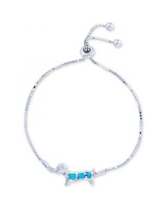 Lab-Created Blue Opal Dog Bolo Bracelet in Sterling Silver