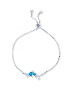 Lab-Created Blue Opal Dolphin Bolo Bracelet in Sterling Silver