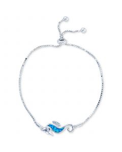 Lab-Created Blue Opal Seahorse Bolo Bracelet in Sterling Silver