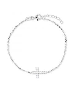 Cubic Zirconia East-West Cross Chain Bracelet in 14k Gold-Plated Sterling Silver