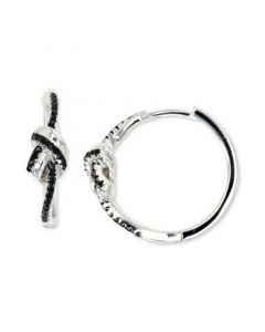 Black Spinel Knotted Small Hoop Earrings (3/8 ct. t.w.) in Sterling Silver, 0.79"