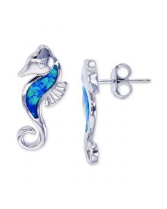 Lab-Created Blue Opal Seahorse Stud Earrings (1/4 ct. t.w.) in Sterling Silver