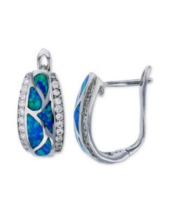 Lab-Created Blue Opal (5/8 ct. t.w.) & Cubic Zirconia Hoop Earrings in Sterling Silver