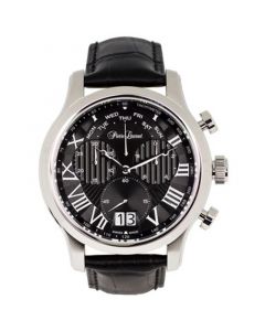 Men's Swiss Chronograph Black Leather Strap Watch 46mm