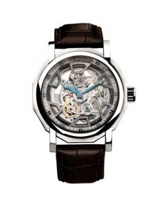 Men's Heirloom Swiss Skeleton Leather Strap Watch 45mm