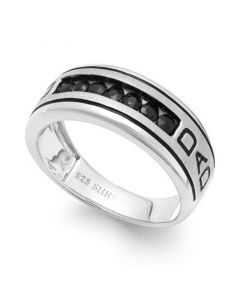 Men's Black Sapphire Engraved Dad Ring in Sterling Silver (3/4 ct. t.w.) or 14k Gold Over Silver