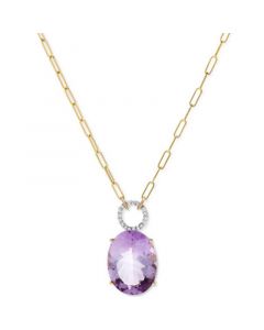 Amethyst (17 ct. t.w.) & Diamond (1/6 ct. t.w.) Paperclip Link 16-1/2" Pendant Necklace in 14k White & Yellow Gold