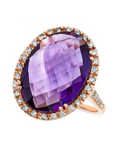 Amethyst (11 ct. t.w.) & Diamond (1/3 ct. t.w.) Oval Halo Ring in 14k Rose Gold