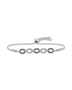 Black Diamond (1/10 ct. t.w.) & White Diamond (1/20 ct. t.w.) Oval Link Bolo Bracelet in Sterling Silver