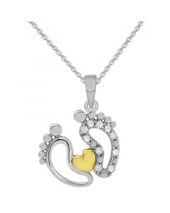 Diamond Feet & Heart 18" Pendant Necklace (1/10 ct. t.w.) in Sterling Silver or Sterling Silver & 14k Gold-Plate