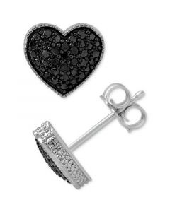 Black Diamond Pavé Heart Stud Earrings (1/6 ct. t.w.) in Sterling Silver