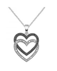 Black Diamond (1/10 ct. t.w.) & White Diamond (1/10 ct. t.w.) Double Heart 18" Pendant Necklace in Sterling Silver