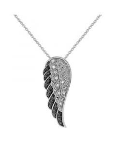 Black Diamond (1/10 ct. t.w.) & White Diamond (1/20 ct. t.w.) Wing 18" Pendant Necklace in Sterling Silver