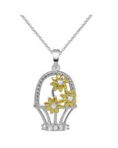 Diamond Flower Basket 18" Pendant Necklace (1/10 ct. t.w.) in Sterling Silver & 14k Gold-Plate