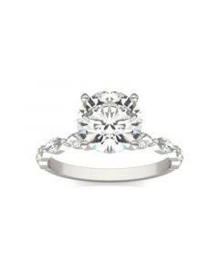 Moissanite Accented Solitaire Engagement Ring (2-1/2 Carat Total Weight Certified Diamond Equivalent) in 14K White Gold