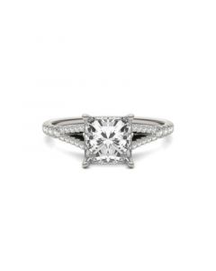 Moissanite Princess Cut Split Shank Ring (1-3/4 Carat Total Weight Certified Diamond Equivalent) in 14K White Gold