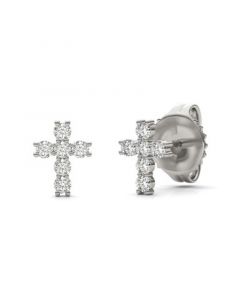 Moissanite Cross Stud Earrings (1/3 Carat Total Weight Certified Diamond Equivalent) in 14K White Gold