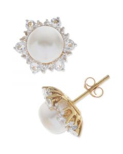 Cultured Freshwater Pearl (8mm) & White Topaz (1-1/4 ct. t.w.) in 14k Gold-Plated Sterling Silver