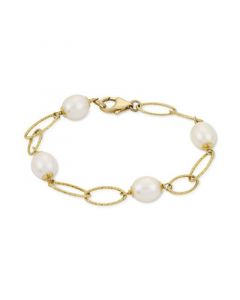 Cultured Freshwater Pearl (8-1/2 - 9mm) Link Bracelet in 14k Gold-Plated Sterling Silver